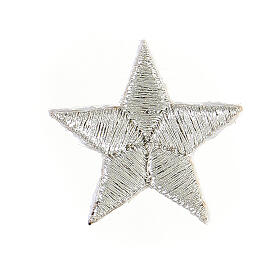 Five-pointed stars, silver thermoadhesive patches, 1 in