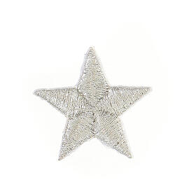 Five-pointed stars, silver thermoadhesive patches, 1 in