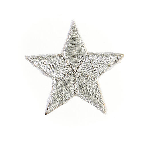 Five-pointed stars, silver thermoadhesive patches, 1 in 1