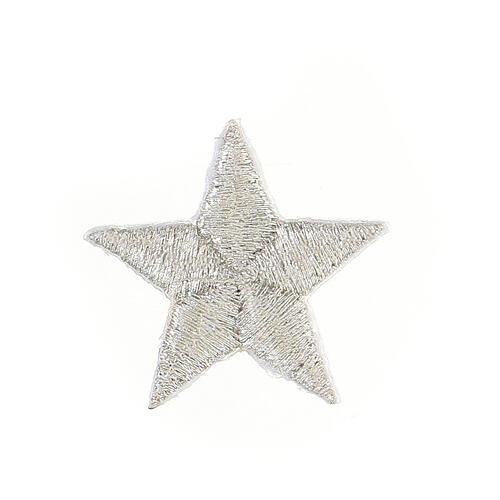 Five-pointed stars, silver thermoadhesive patches, 1 in 2