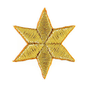 Bügelpatch, 6-zackiger Stern, Stickerei, goldfarben, 4cm