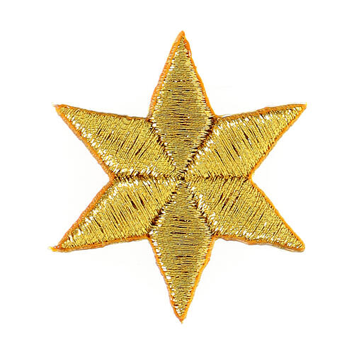Bügelpatch, 6-zackiger Stern, Stickerei, goldfarben, 4cm 1