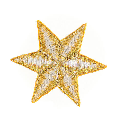 Bügelpatch, 6-zackiger Stern, Stickerei, goldfarben, 4cm 2