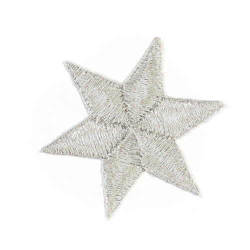 Six-pointed silver star, thermoadhesive patch, 1.5 in 2