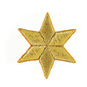 Bügelpatch, 6-zackiger Stern, Stickerei, goldfarben, 5cm
