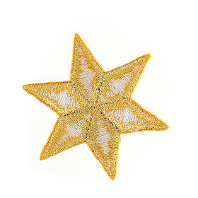 Bügelpatch, 6-zackiger Stern, Stickerei, goldfarben, 5cm