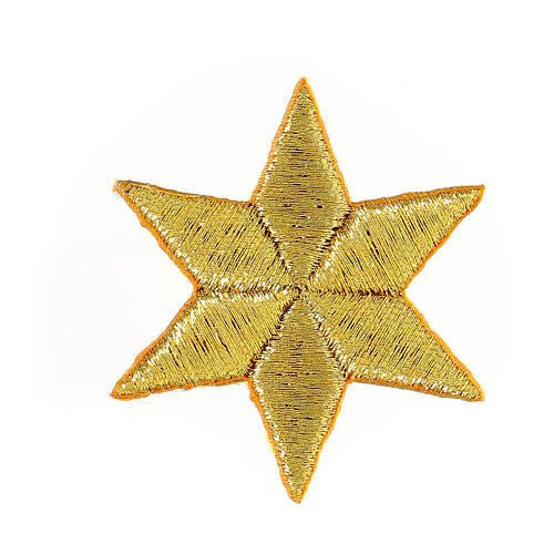 Six-pointed star-shaped patch, golden thermoadhesive application for vestments, 2 in 1