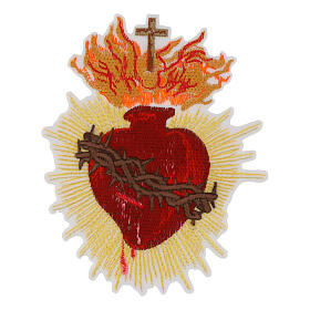 Sacred Heart with rays, thermoadhesive embroidered patch, 5.5x4 in