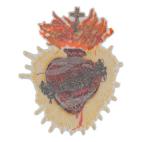 Sacred Heart with rays, thermoadhesive embroidered patch, 5.5x4 in