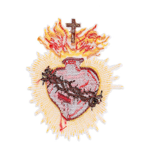 Sacred Heart with rays, thermoadhesive embroidered patch, 5.5x4 in 3