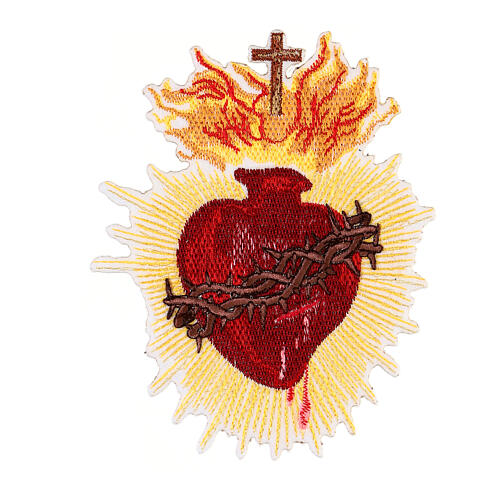 Sacred heart embroidered with sunburst iron-on patch 14x11 cm 1