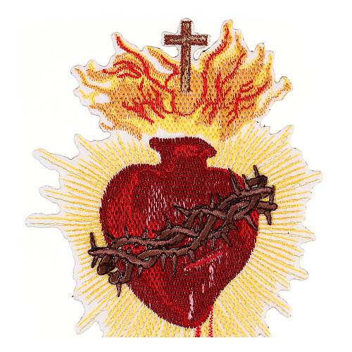Sacred heart embroidered with sunburst iron-on patch 14x11 cm 2