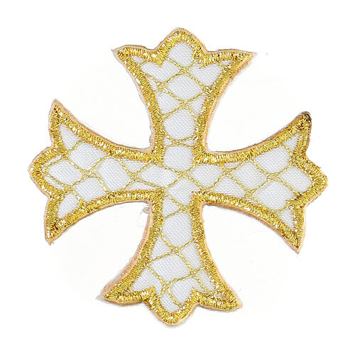 Thermoadhesive cross, mesh pattern of half fine gold thread, 2 in 1