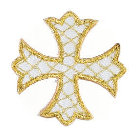 Krzyż 5 cm termoprzylepny, półdrobny złoty haft siatkowy
