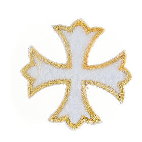 Krzyż 5 cm termoprzylepny, półdrobny złoty haft siatkowy