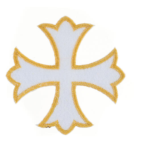 Krzyż biały 10 cm termoprzylepny, półdrobny złoty haft siatkowy 3