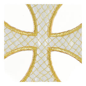 Cruz branca bordada ouro meio fino 10 cm termoadesiva