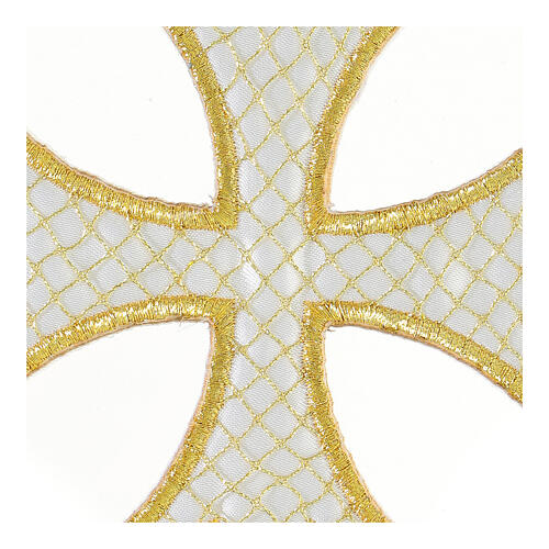 Cruz branca bordada ouro meio fino 10 cm termoadesiva 2