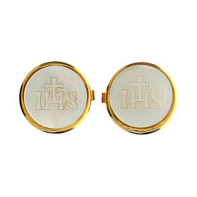 Pair of IHS mother-of-pearl button covers with golden base