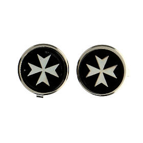 Set of 2 black button covers, nickel-coloured frame and mother-of-pearl Maltese cross