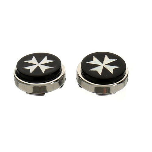 Set of 2 black button covers, nickel-coloured frame and mother-of-pearl Maltese cross 2