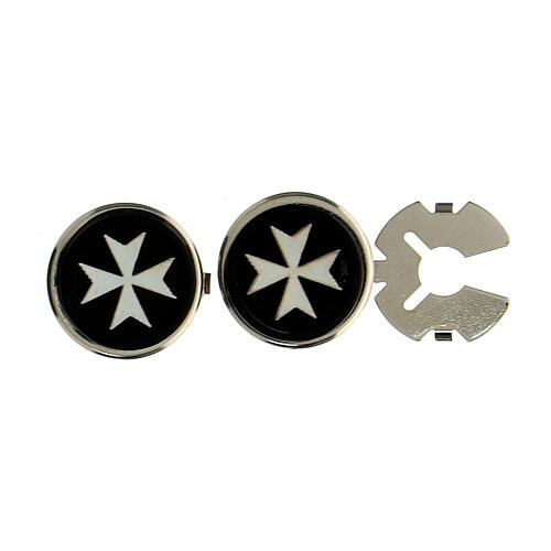 Cache-boutons set de 2 nacre noire croix de Malte base couleur nickel 3