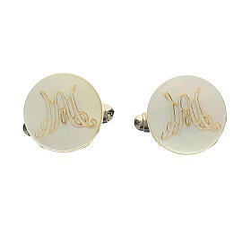 Round mother-of-pearl cufflinks with Marial initials