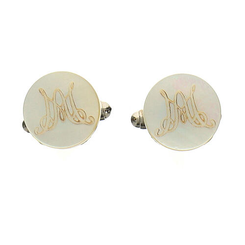 Round mother-of-pearl cufflinks with Marial initials 1