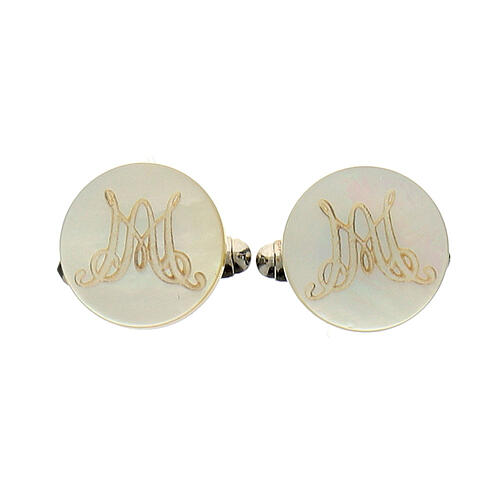 Round mother-of-pearl cufflinks with Marial initials 3