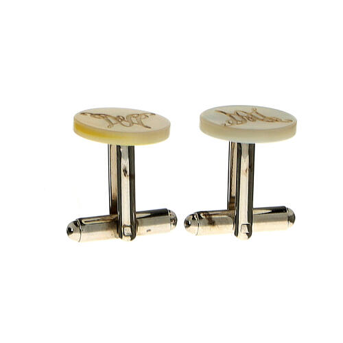 Round mother-of-pearl cufflinks with Marial initials 4