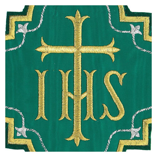 Bügelpatch, IHS-Emblem, Stickerei auf Moiré-Stoff, 4 liturgische Farben, 20x20cm 2