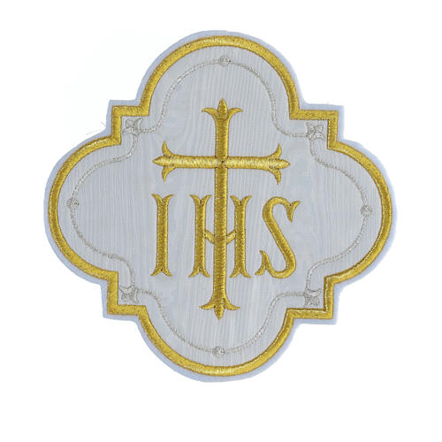Bügelpatch, IHS-Emblem, Stickerei auf Moiré-Stoff, 4 liturgische Farben, 20x20cm 5