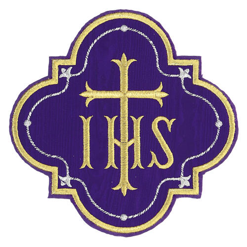 Bügelpatch, IHS-Emblem, Stickerei auf Moiré-Stoff, 4 liturgische Farben, 20x20cm 6
