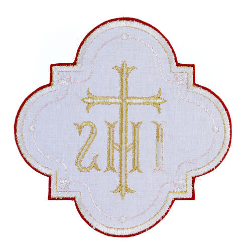 Bügelpatch, IHS-Emblem, Stickerei auf Moiré-Stoff, 4 liturgische Farben, 20x20cm 7