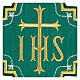 Bügelpatch, IHS-Emblem, Stickerei auf Moiré-Stoff, 4 liturgische Farben, 20x20cm s2