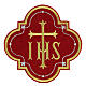 Bügelpatch, IHS-Emblem, Stickerei auf Moiré-Stoff, 4 liturgische Farben, 20x20cm s4