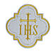 Bügelpatch, IHS-Emblem, Stickerei auf Moiré-Stoff, 4 liturgische Farben, 20x20cm s5