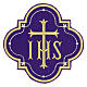 Bügelpatch, IHS-Emblem, Stickerei auf Moiré-Stoff, 4 liturgische Farben, 20x20cm s6