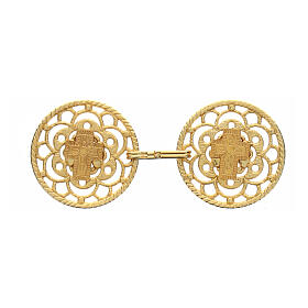 Gold plated cope clasp, cut-out rosette with central cross, nickel free