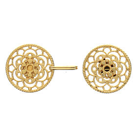 Gold plated cope clasp, cut-out rosette with central cross, nickel free