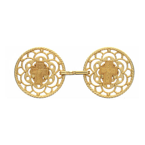 Gold plated cope clasp, cut-out rosette with central cross, nickel free 1