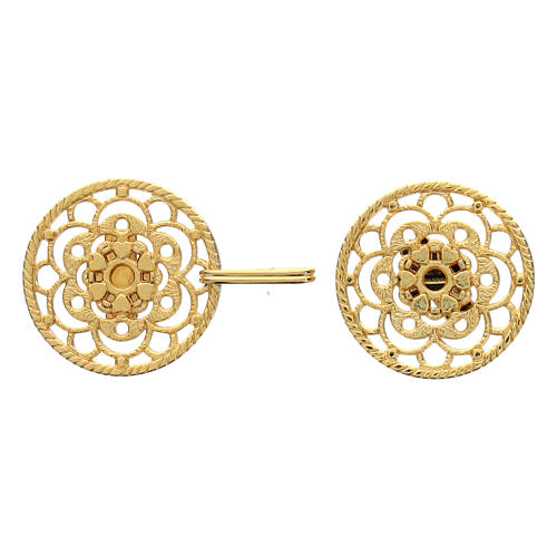 Gold plated cope clasp, cut-out rosette with central cross, nickel free 2