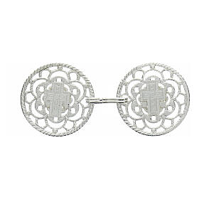 Silver-plated cope clasp, cut-out rosette with central cross, nickel free