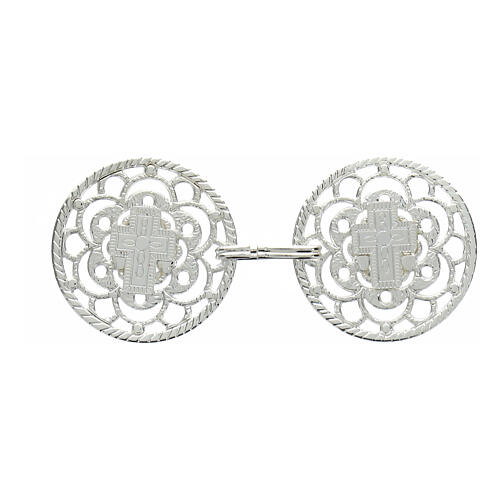 Silver-plated cope clasp, cut-out rosette with central cross, nickel free 1