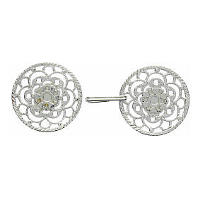 Silver plated cope clasp with central cross and nickel-free decorated rosette