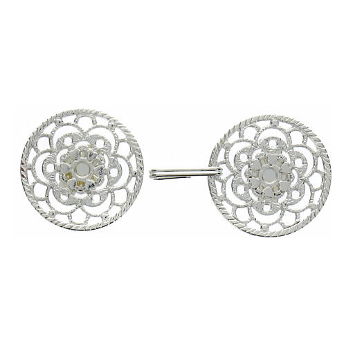 Silver plated cope clasp with central cross and nickel-free decorated rosette 2