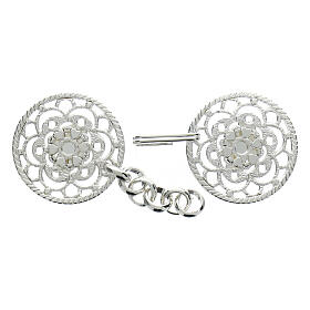 Silver-plated cope clasp, cut-out floral rosette with cross and chain, nickel free