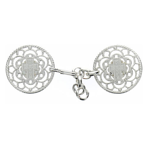 Silver-plated cope clasp, cut-out floral rosette with cross and chain, nickel free 1