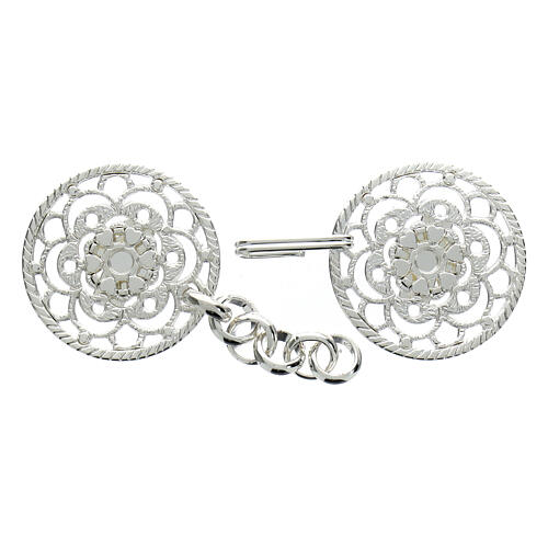 Silver-plated cope clasp, cut-out floral rosette with cross and chain, nickel free 2