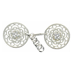 Silver-plated cope clasp, cut-out floral rosette with chain, nickel free